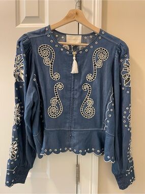 NWT-Carolina K Blue Sunny Embroidered Denim-Style Jacket